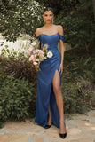 Off the Shoulder Long Satin Corset Formal Gown 7484