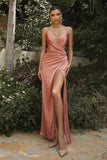 Fitted Illusion Deep V-Neck Satin Gown 7489