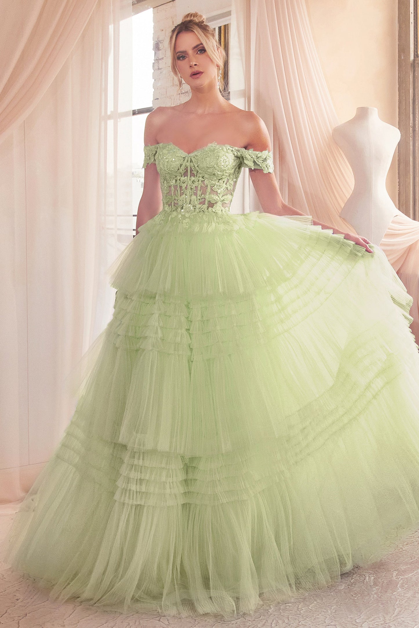 Off Shoulder Layered Tulle Dress 9315