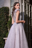 Feathered Shoulder Tulle A-Line Beaded-Ball-Gown-B704