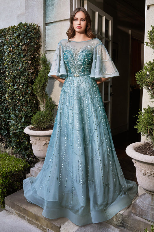 CDmid-sleeve-long-tulle-gown-b719