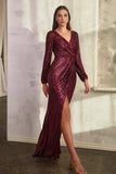 Long Sleeve Sequin Fitted Gown B8422