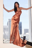 Satin Fitted Ruched Gown BD108