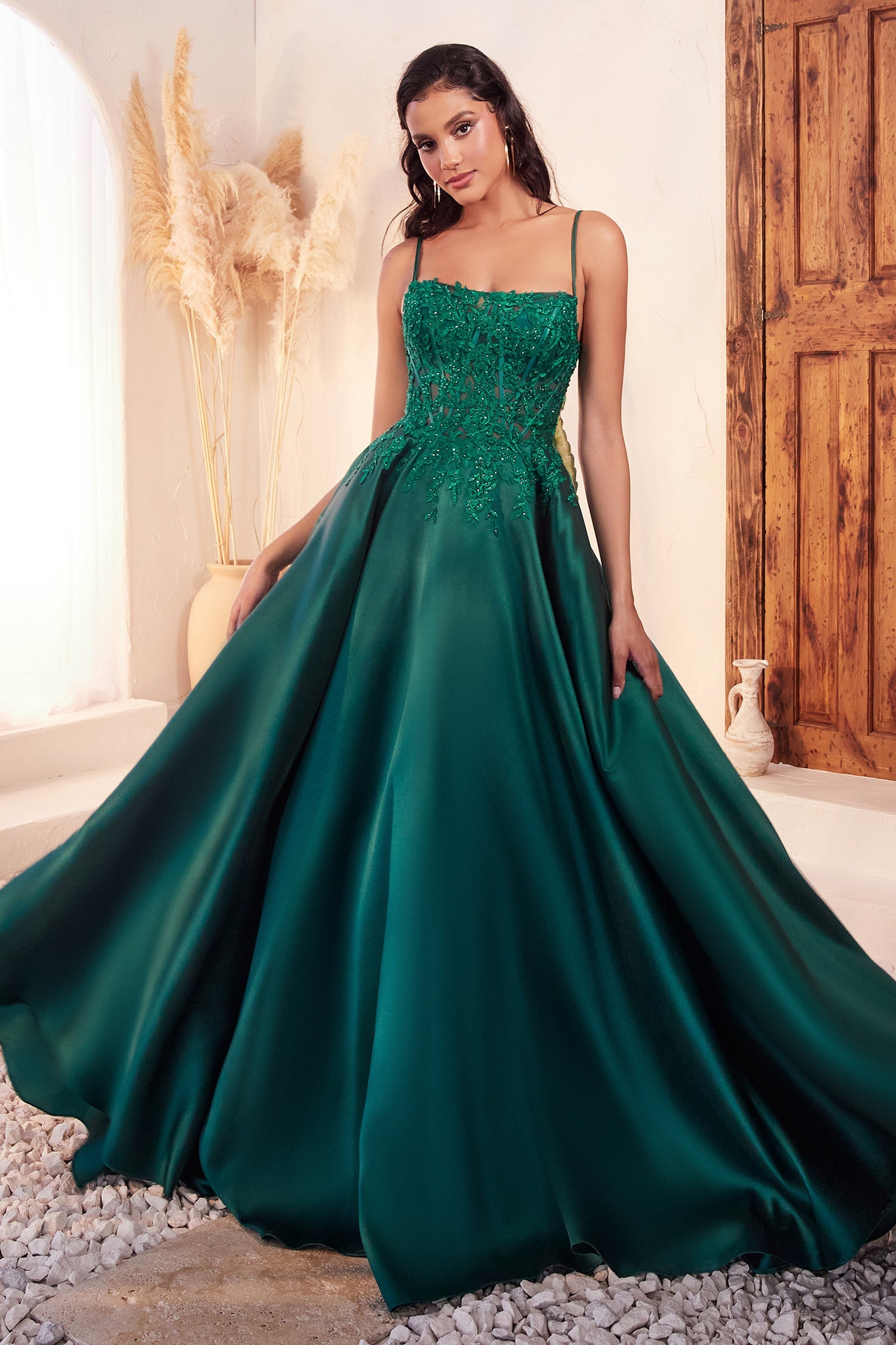 Sheer Lace Embellished Ball Gown C145