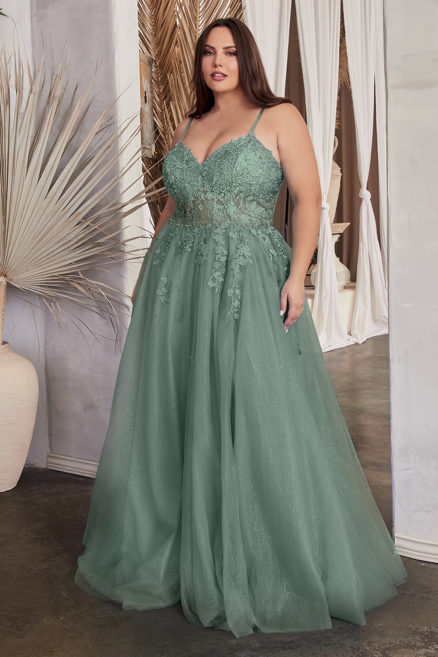 Lace and Tulle Glitter Ball Gown C148