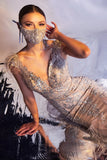 Feathered Glitter Mermaid Dress C57