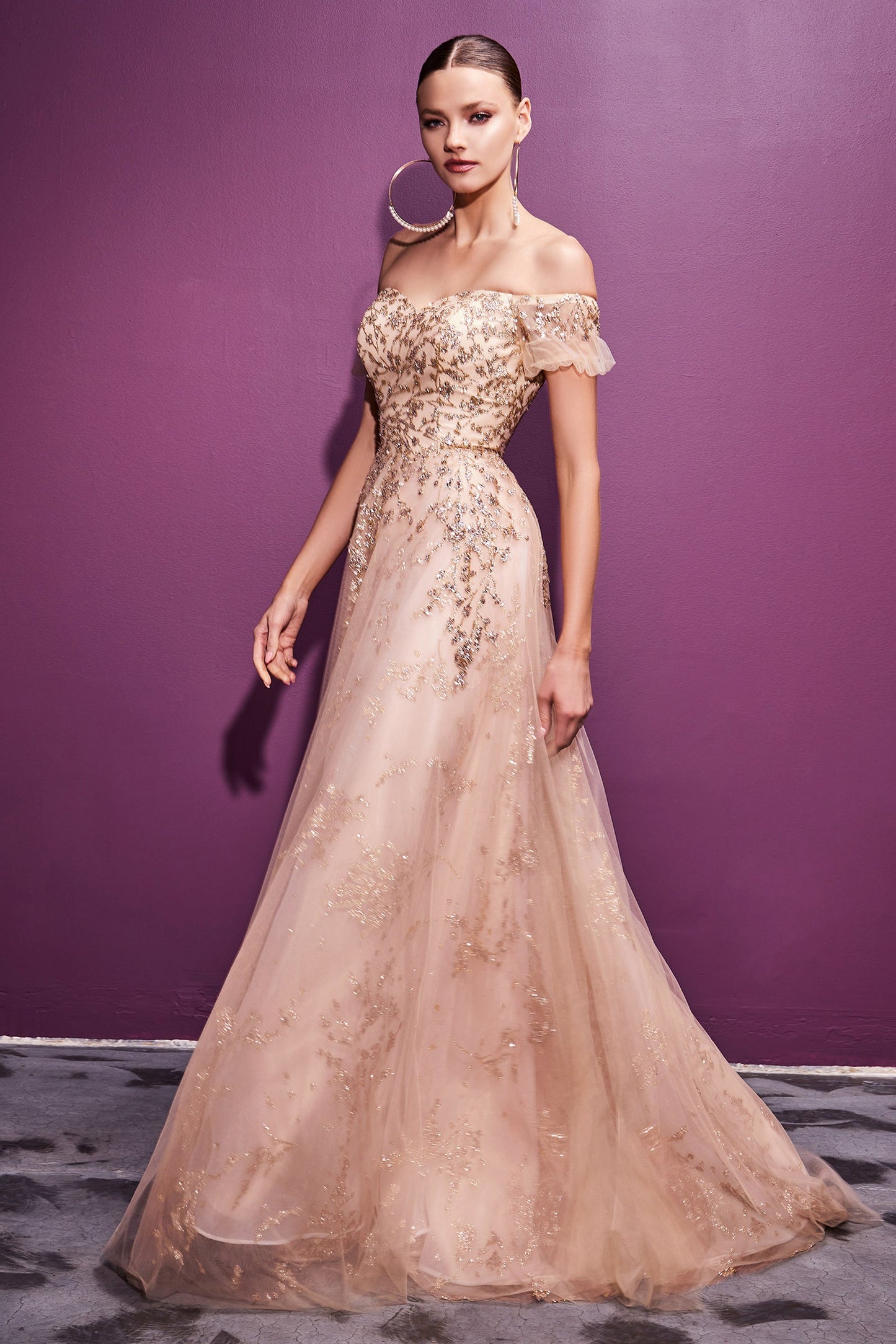 CDoff-shoulder-glitter-print-a-line-gown-c73