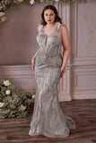 Illusion-Sleeves Shimmer Trumpet Silhouette Dress CB087