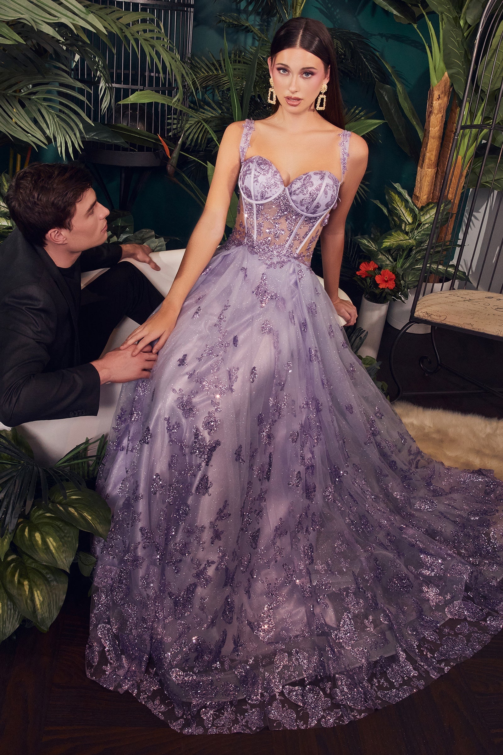 Shimmering Butterfly Print Corset Ball Gown CB102