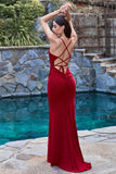Fitted Long Glitter High Slit Gown CC1618