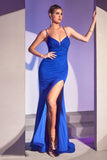 Sparkly Lace-up Fitted Slit Gown CC2162