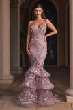 3D Floral Applique Tiered Mermaid Dress CC2288