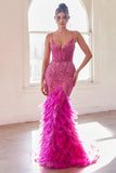 Feather Mermaid Plunging Neckline Dress CC2308