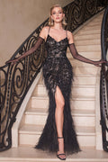 CDfeathered-fitted-slit-dress-cc2358