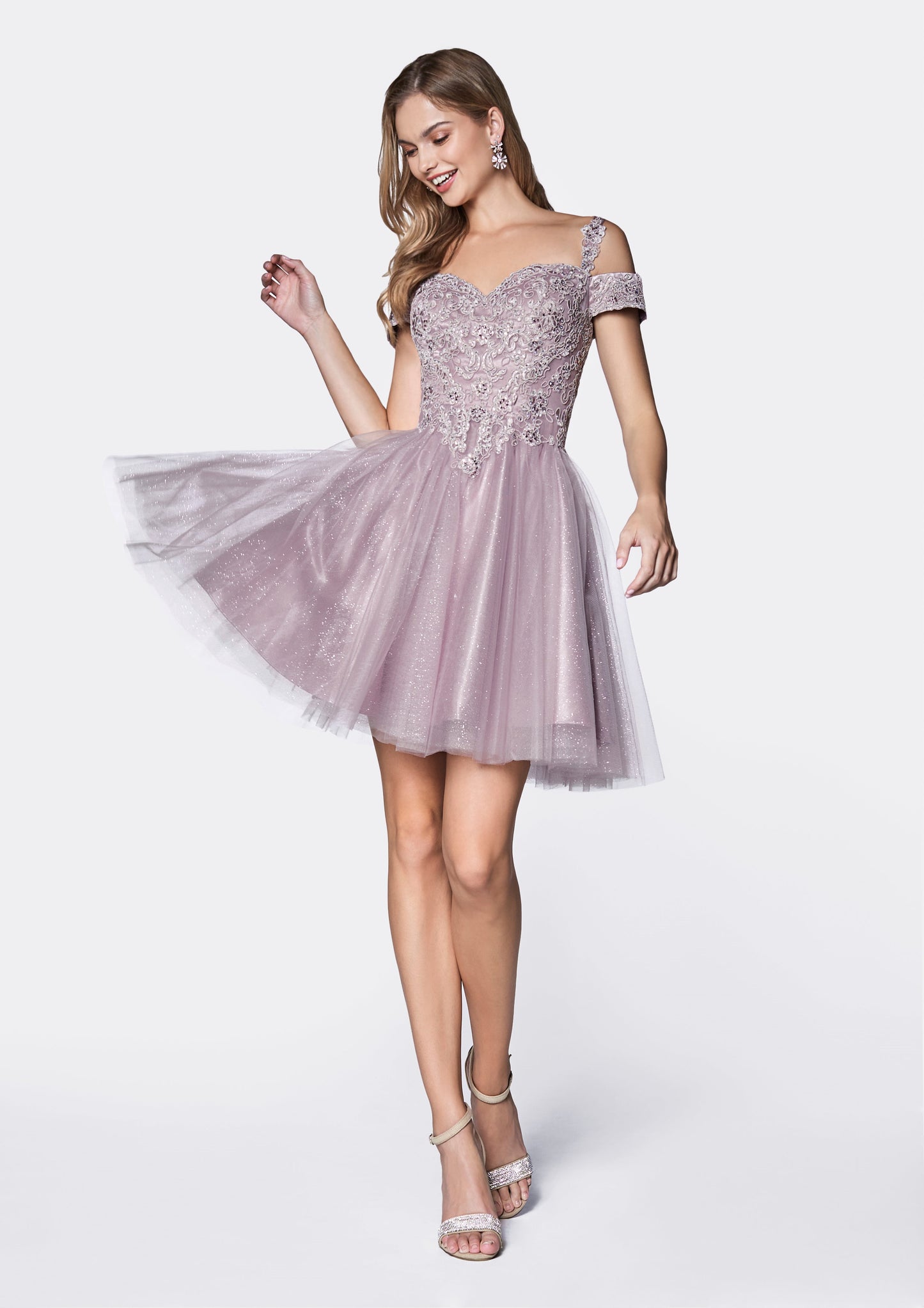 CDshort-cold-off-shoulder-a-line-dress-with-glittered-tulle-skirt-cd0132