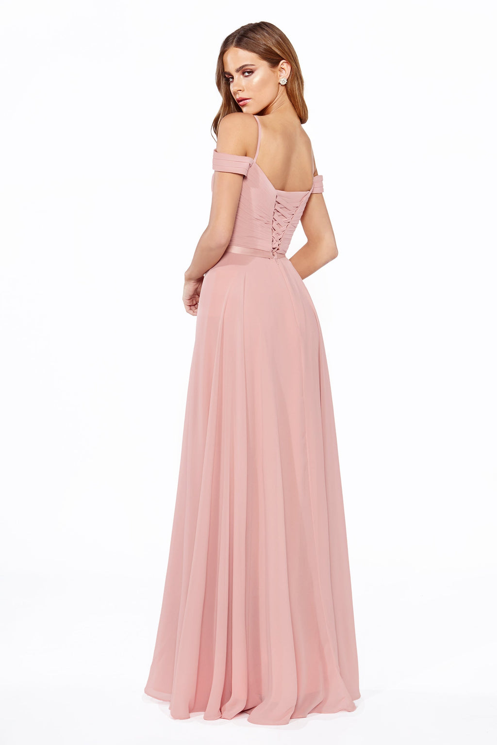 Long Chiffon Cold Shoulder Dress CD0156