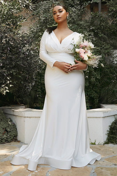 CDwhite-fitted-deep-v-neck-long-sleeve-gown-cd0169