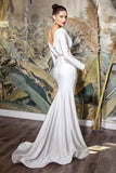 CDwhite-long-sleeve-fitted-stretch-satin-gown-cd0169