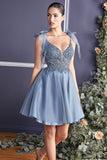 Embellished Fitted Bodice Short A-Line Dress CD0174