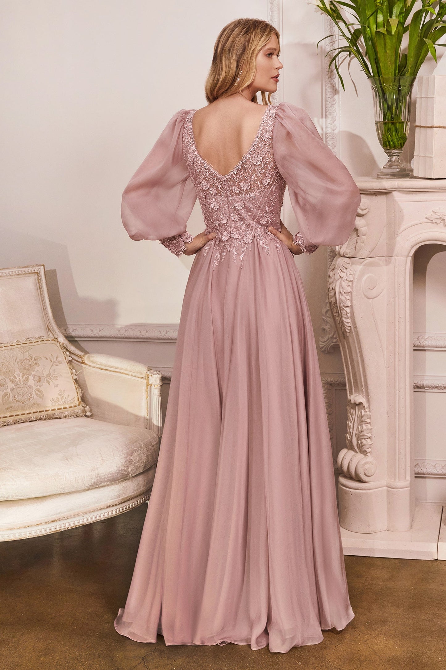 CDpuff-long-sleeve-appliques-bodice-chiffon-dress-cd0183