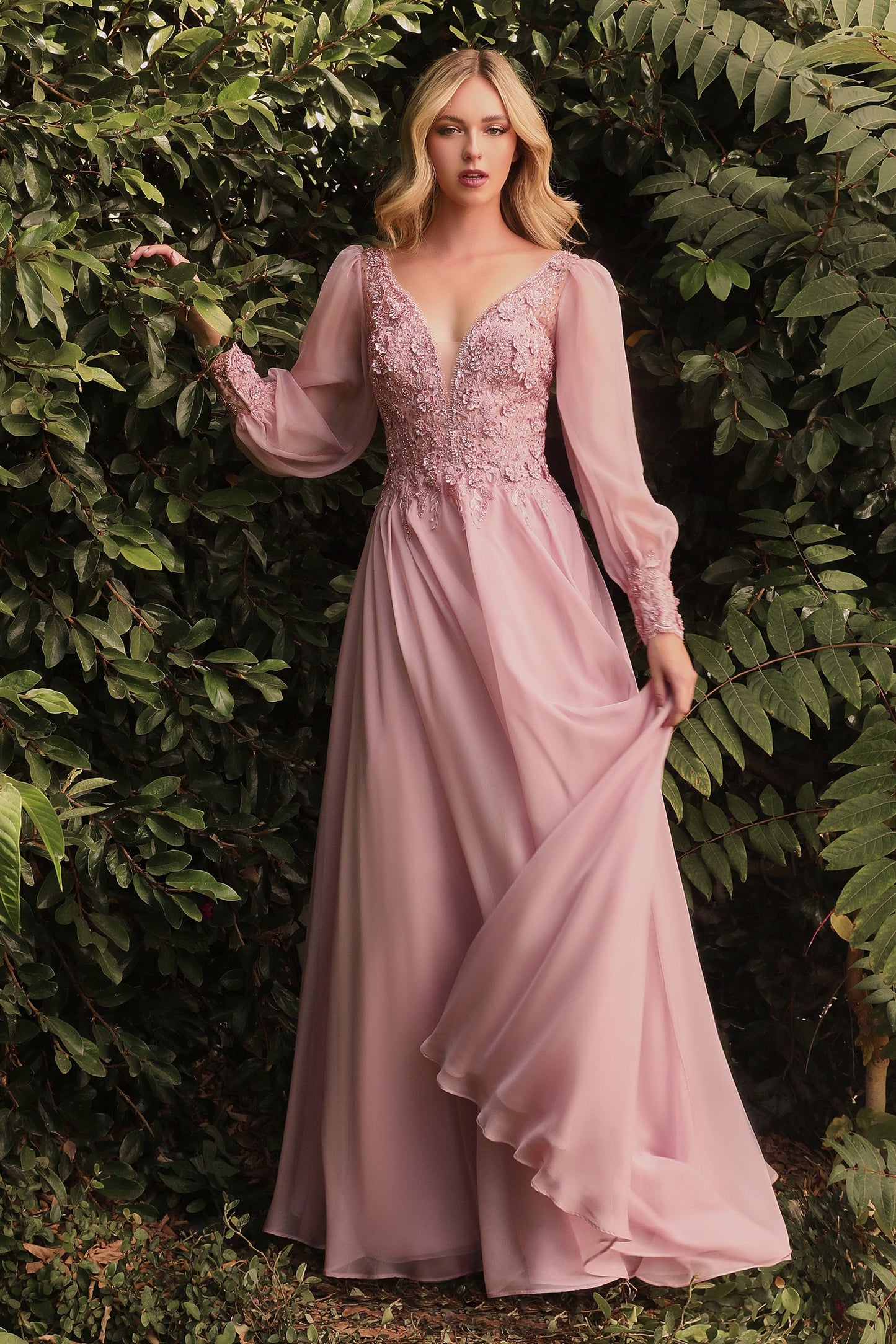 CDpuff-long-sleeve-appliques-bodice-chiffon-dress-cd0183