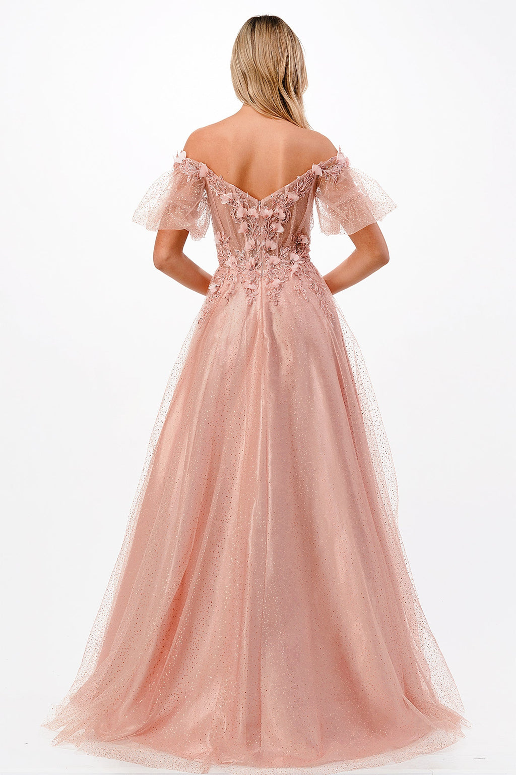 3D Floral Applique Whimsical Tulle Gown CD0197