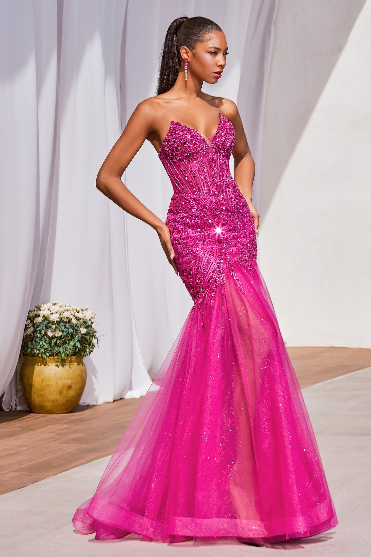 Stylish Beaded Slit Mermaid Dress CD0214