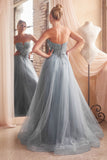 Deep V-Neck Sparkly Bodice A-Line Tulle Dress CD0217