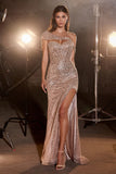 Sequin Sash Neckline Side Slit Dress CD0218