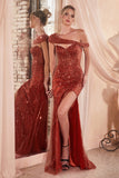 Sequin Sash Neckline Side Slit Dress CD0218