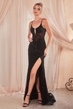 Open Back Sparkly Plunging Neckline Fitted Dress CD0220