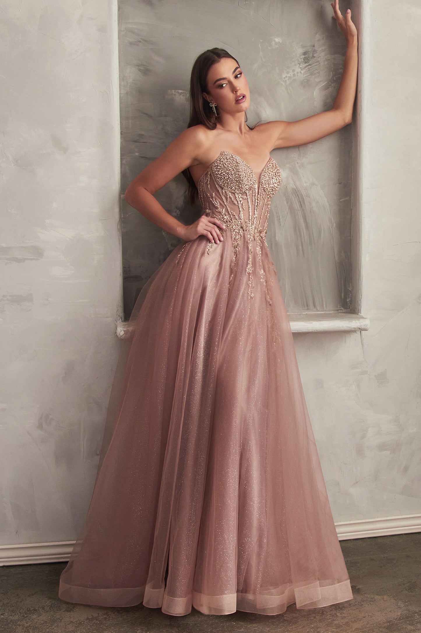 Beaded Embellished Bodice A-Line Dress CD0230