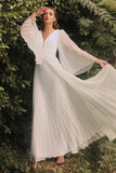 CDwhite-bell-sleeve-pleated-a-line-gown-cd242W