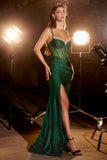 Fitted Glitter Corset Slit Gown CD307