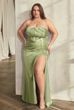 Satin Fitted Strapless Corset Dress CD326