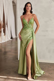 Fitted Applique Satin Side Gathered Dress CD809