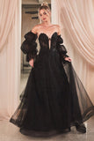 Puff Sleeve Beaded Tulle Gown CD830