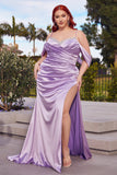 Off Shoulder Pleated Satin Gown CD875