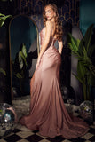 Satin Fitted Embellished Neckline Gown CD888