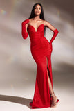Glitter Fitted Slit Gown with Gloves CD889