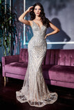 Fitted Beaded Sleeveless Plunging Neckline Mermaid Dress CD935