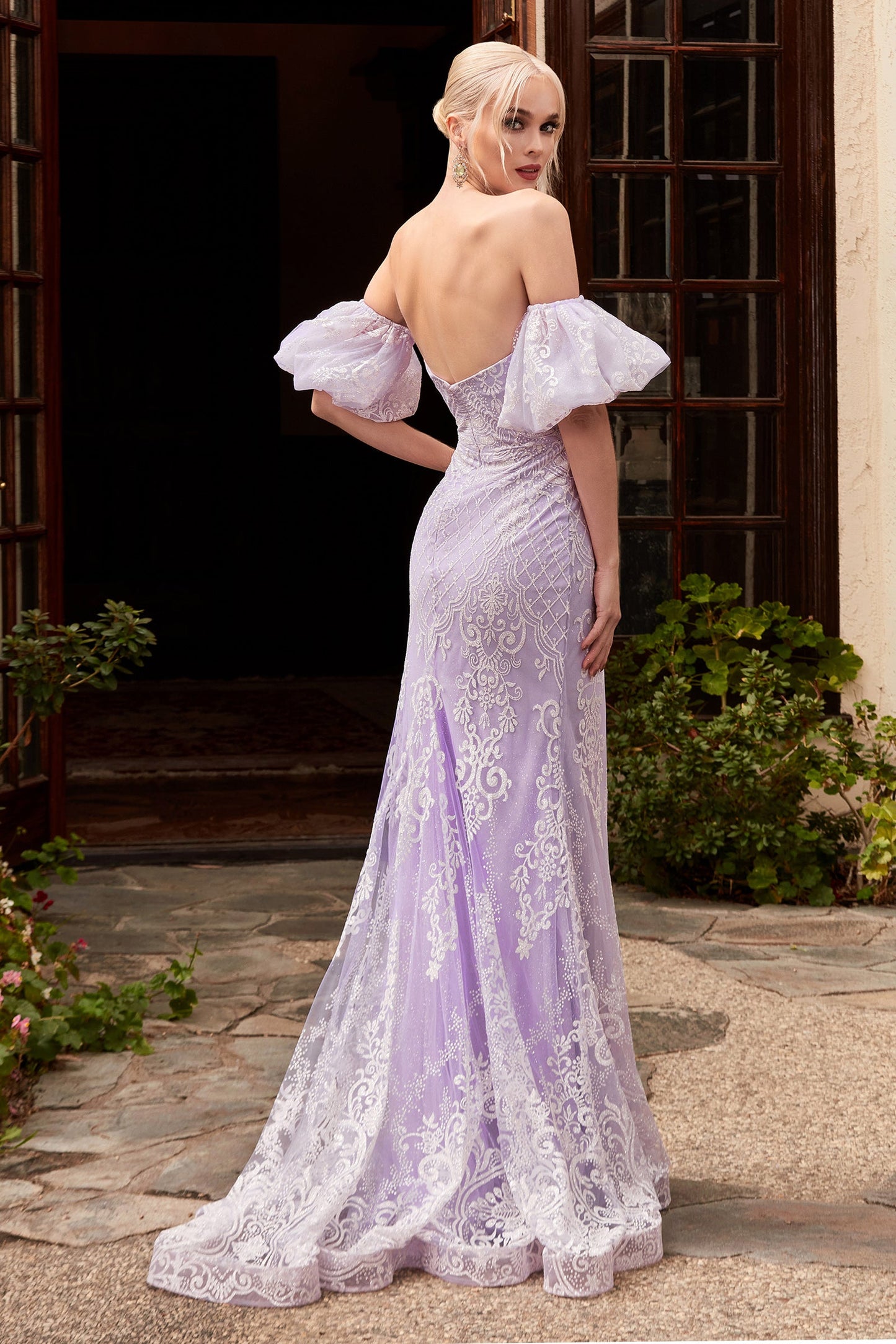 CDoff-the-shoulder-lace-mermaid-puff-sleeve-gown-cd958