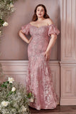 Puff Sleeve Off the Shoulder Lace Mermaid Gown CD 959
