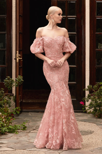 CDpuff-sleeve-off-the-shoulder-lace-mermaid-gown-cd959
