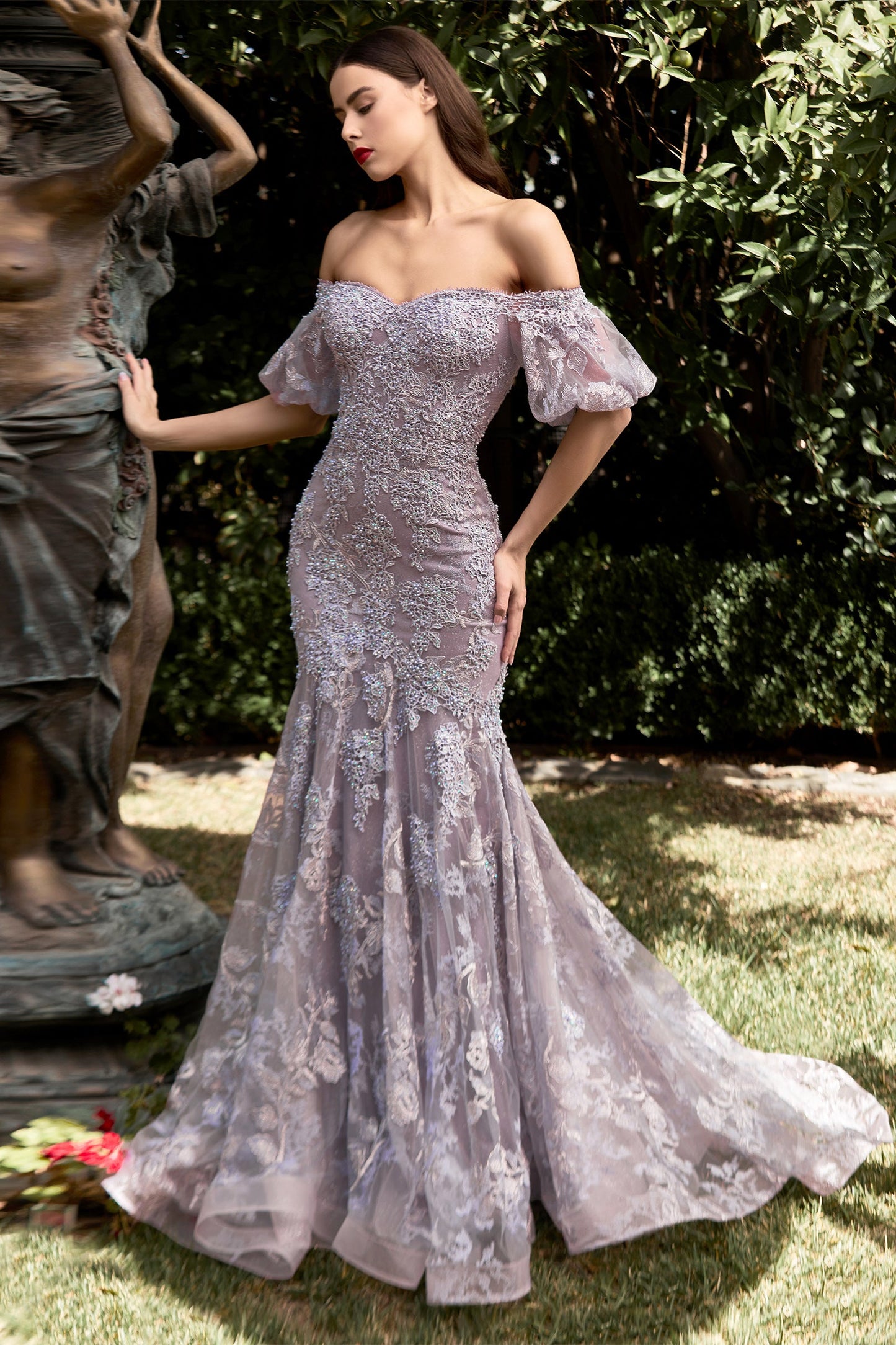 CDpuff-sleeve-off-the-shoulder-lace-mermaid-gown-cd959