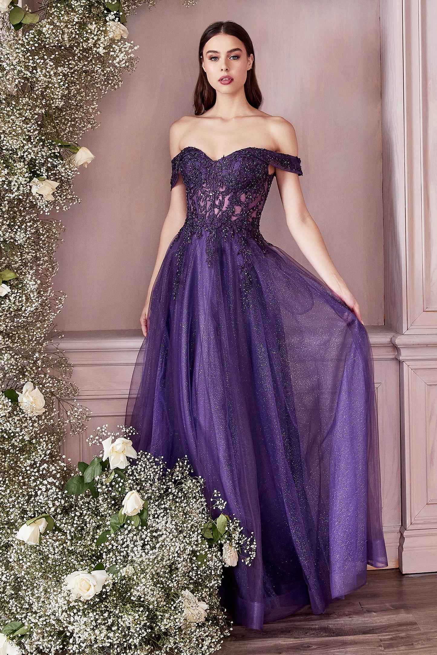 Lace Off Shoulder A-Line Gown CD961