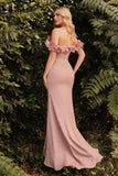 Fitted Off the Shoulder Rosette Gown CD965