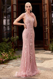 Beaded Lace Deep V-Neck Mermaid Gown CD981