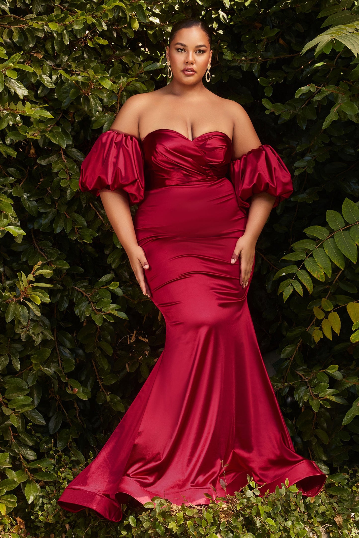 Satin Fitted Puff Sleeve Gown CD983