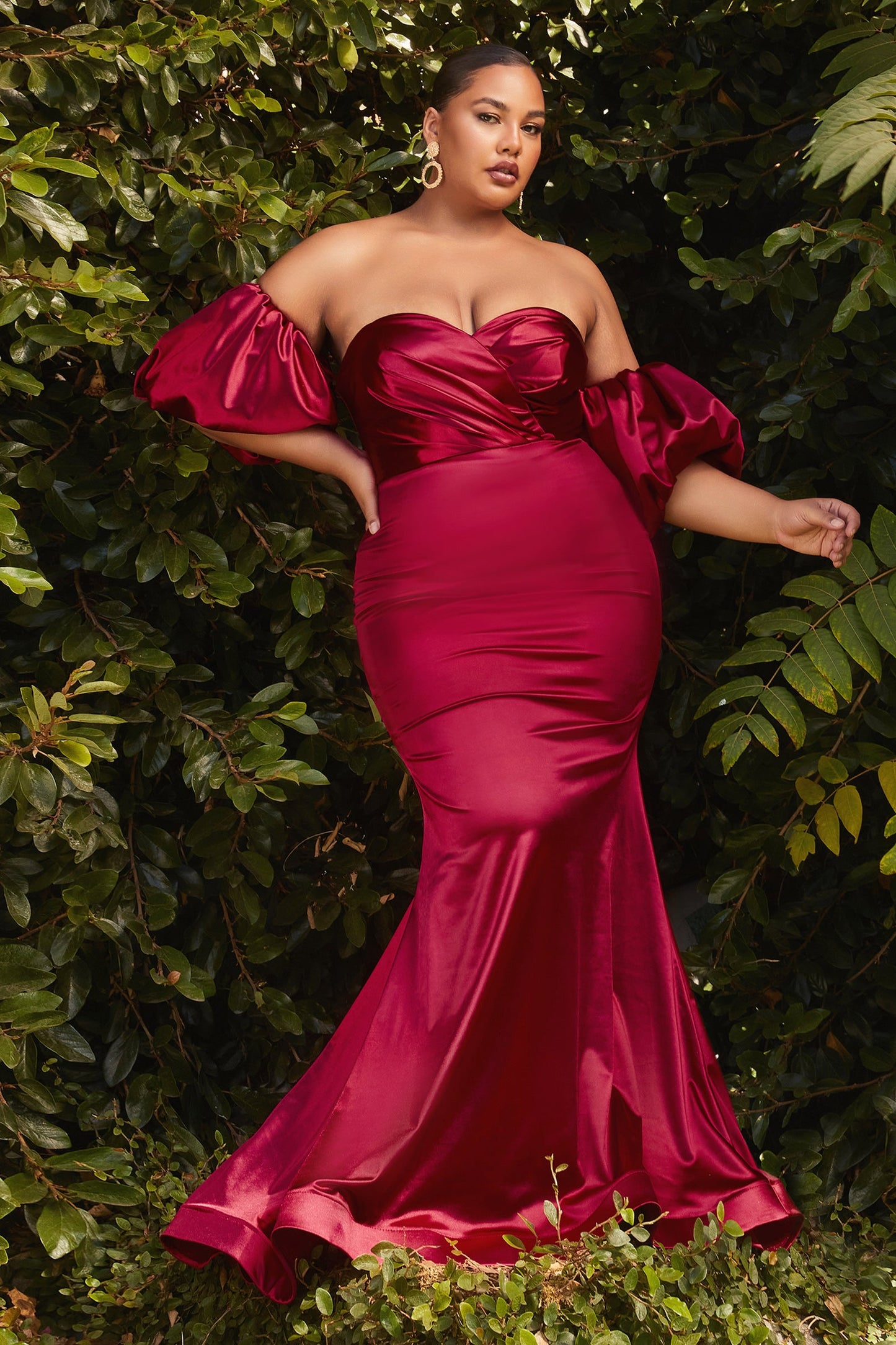 Satin Fitted Puff Sleeve Gown CD983